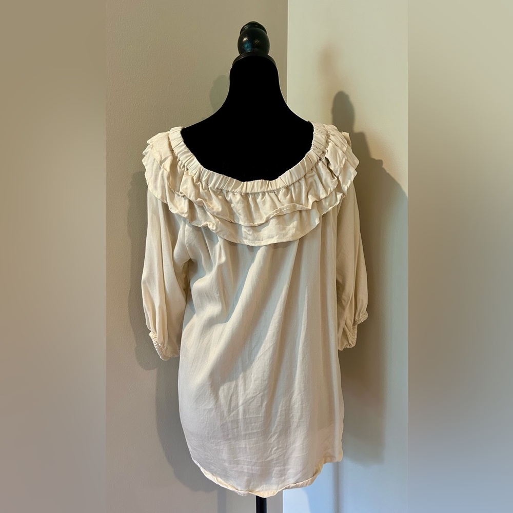Cupio Off-White Ruffle Button-Down Blouse - Picture 2 of 5